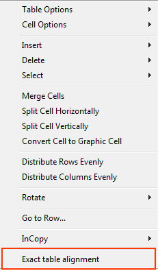 Exact table alignment in Context Menu
